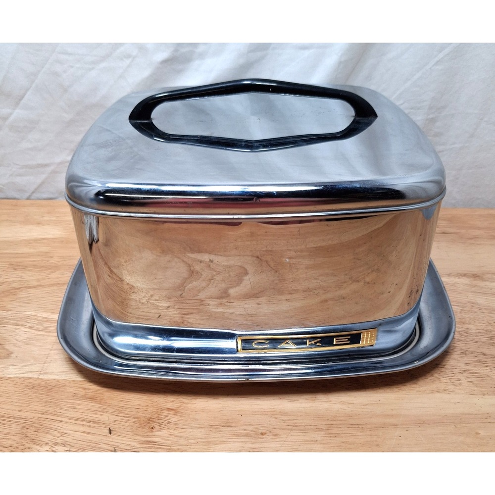 Lincoln Beautyware Cake Carrier Chrome Square Vintage Mid Century Modern READ